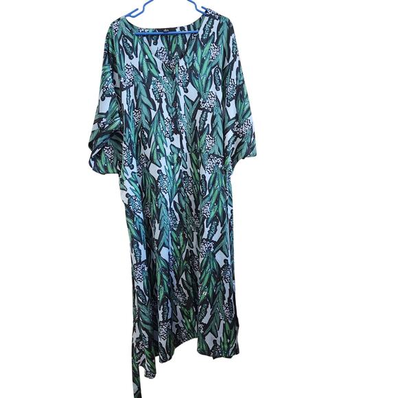 Ellos V-Neck Half Sleeve Floral Boho Maxi Dress Relaxed Fit Green Size 2X - Picture 1 of 12